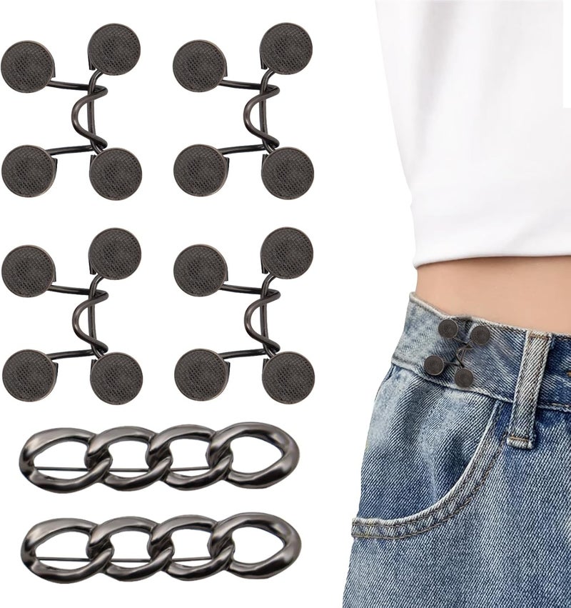 ROPAKED 6 Set Pant Waist Tightener Buttons Pins for Loose Jeans Reusable Waist Cincher Clip Metal Brooch for Clothing Dresses Skirts No Sewing Decoration Accessories（Black - Image 1